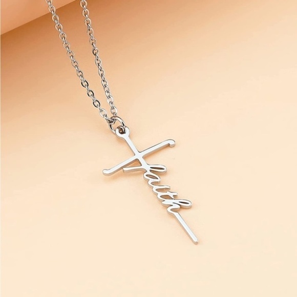 Silver Stainless Steel Cross Faith Chain Necklace - Picture 3 of 3